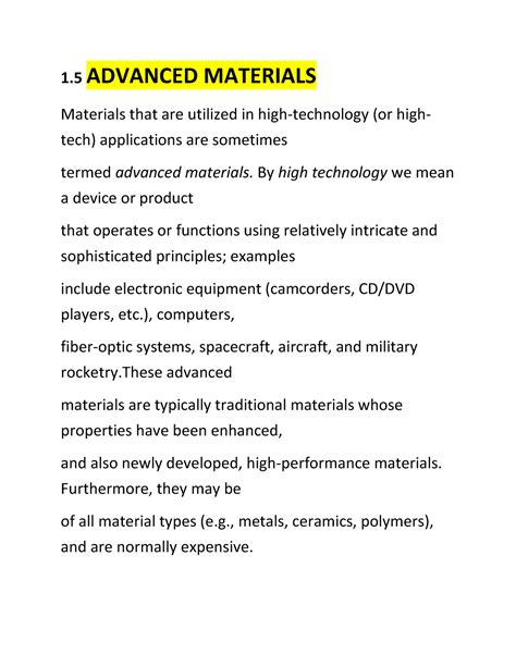 Advanced Materials List