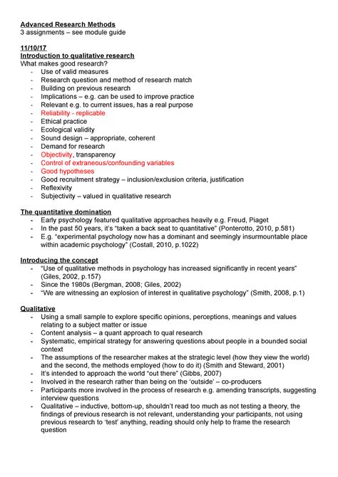 advanced research methods lecture notes