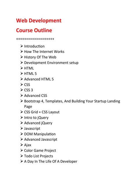 advanced web development course outline