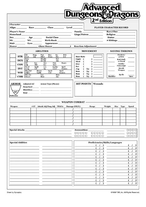 Dungeons & Dragons 5th edition Character Sheet (3 pages)