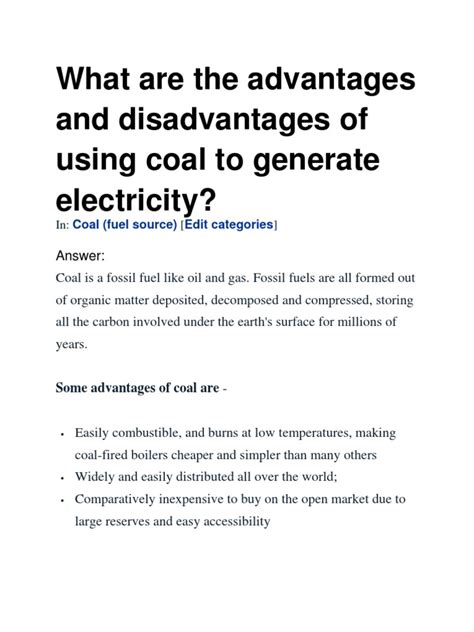 advantages and disadvantages of using coal to generate electricity