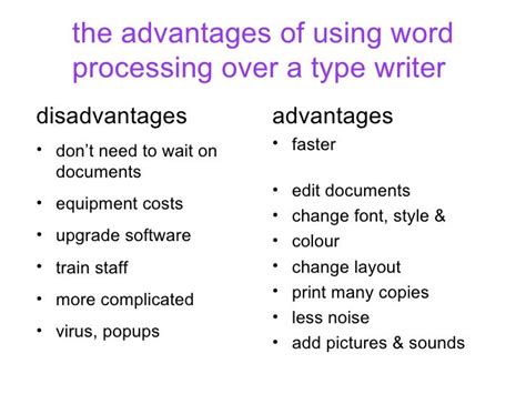 advantages and disadvantages of word processing software