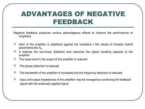 Advantages Of Amplifier With Negative Feedback