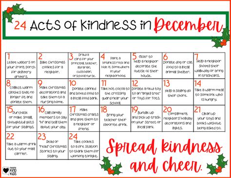 Acts of Kindness Printable Advent Calendar Fun Happy Home