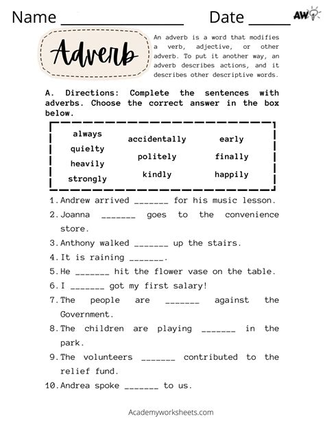 adverbs exercises worksheets