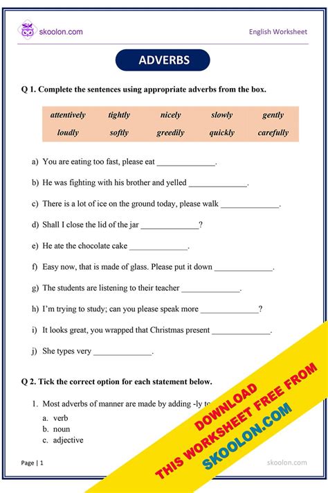 Adverbs Worksheets