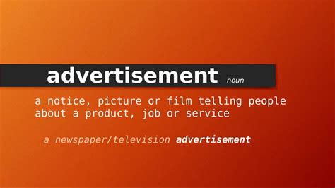 advertisement meaning in english with example
