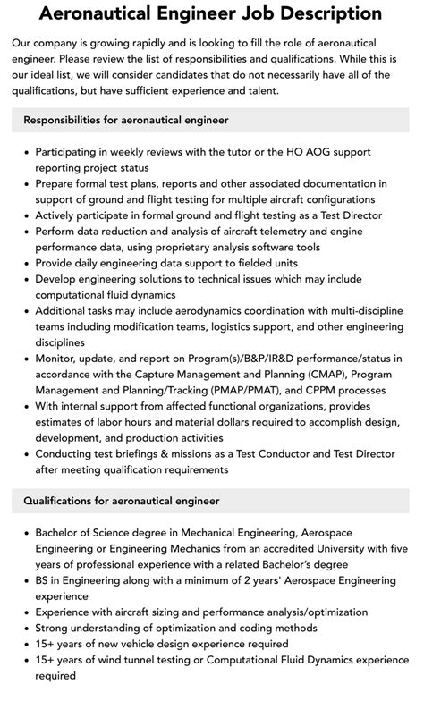 Aeronautical Engineer Job Description