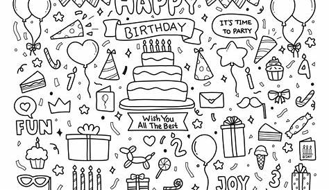 Set Of Hand Drawn Happy Birthday Doodle, Birthday, Doodle, Set PNG and