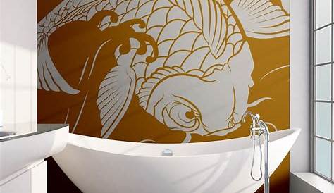 Wall Mural Decal Sticker Koi Fish Pink Water Lily Painting #6000