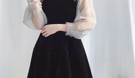 Aesthetic Korean Black Dress