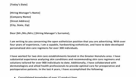 New Aesthetician Cover Letter Sample Cover Letter Templates & Examples