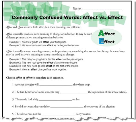 affect vs effect trick worksheet