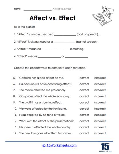 affect vs effect worksheet answer key