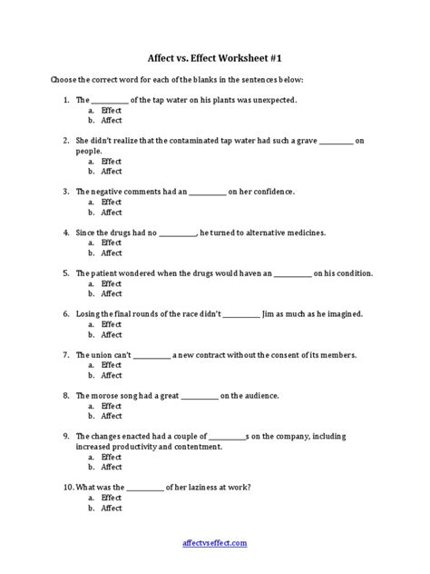 affect vs effect worksheet answers