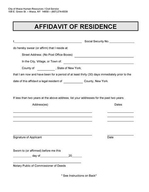Affidavit of Residence Form Residency Affidavit Sample