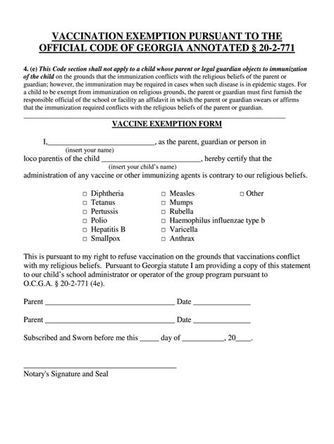 affidavit declaration of vaccine exemption