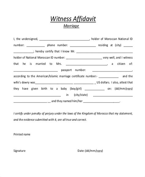 affidavit for marriage witness sample