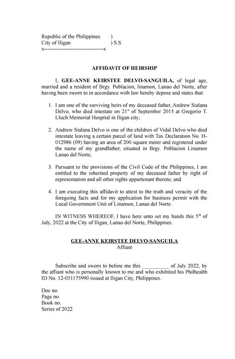 affidavit of heirship philippines