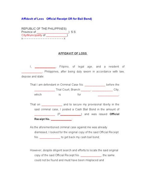 affidavit of loss original receipt