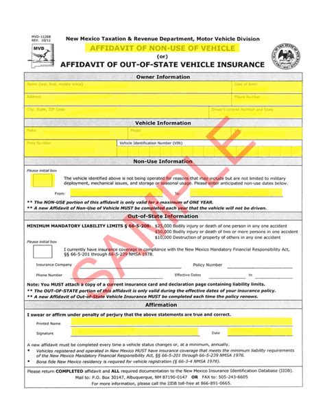 affidavit of non-use of vehicle