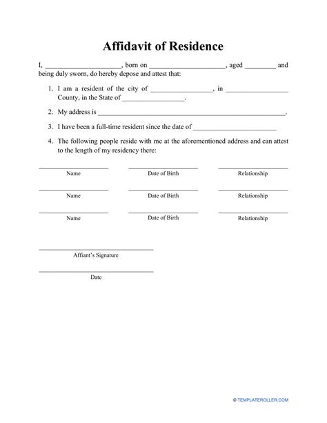 affidavit of residency form