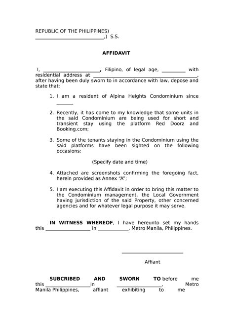 affidavit of residency philippines