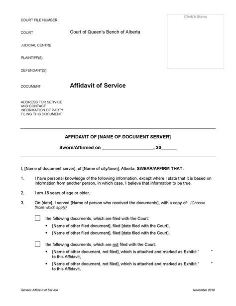 affidavit of service alberta court of justice
