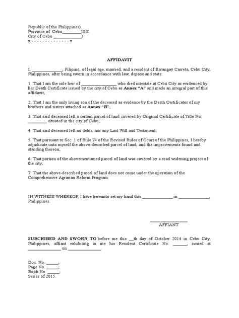 affidavit of sole heirship philippines