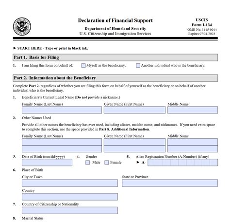 affidavit of support form i-134