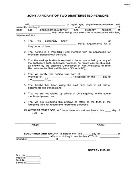 affidavit of two disinterested person sample