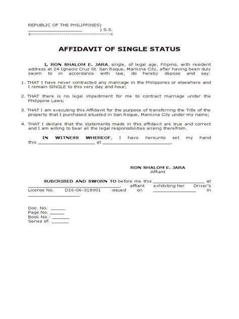 affidavit of unchanged status
