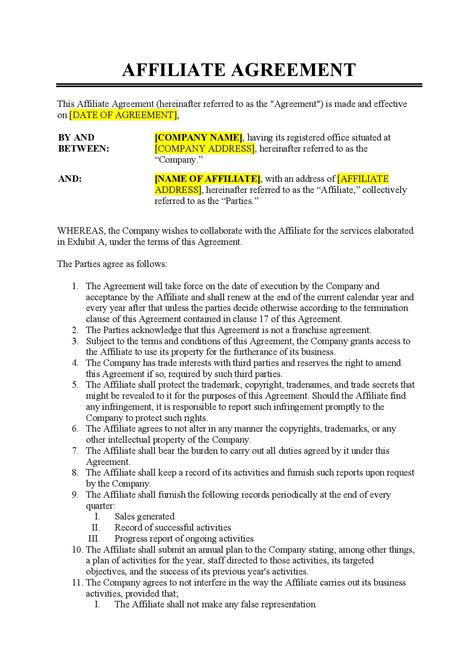 Basic Affiliate Agreement Template Free Download Incentive programs