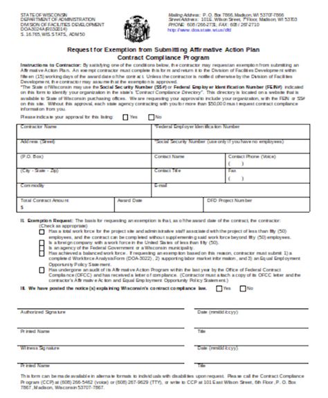 affirmative action ada form template