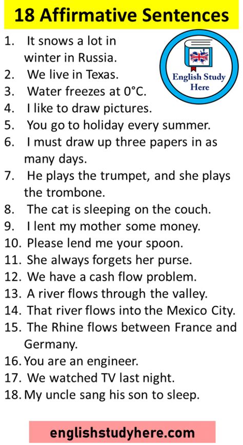 affirmative sentence 10 examples with answers