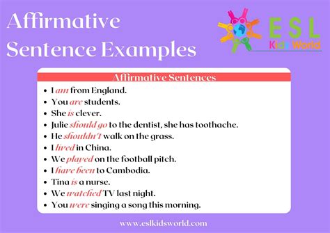 affirmative sentences ejemplos