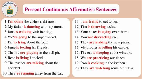 affirmative sentences in present continuous