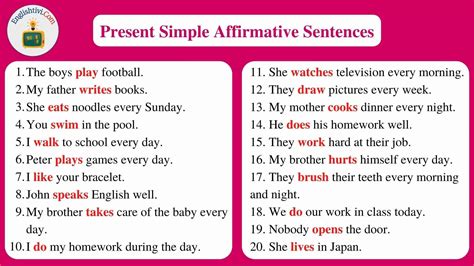 affirmative sentences in simple present