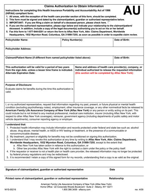 aflac authorization claim forms