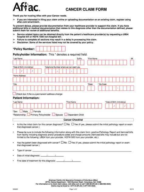 aflac cancer claim form physician's statement