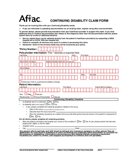 aflac continuing disability claim forms pdf
