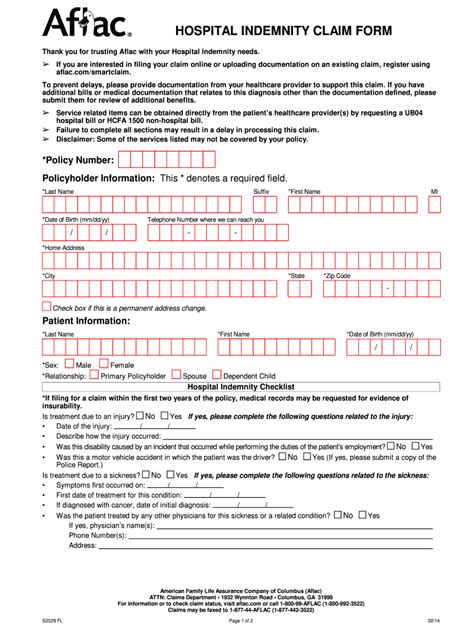 aflac hospital claim form printable