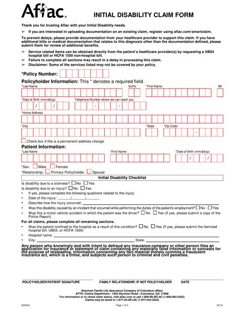 aflac physician disability statement form