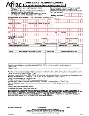 aflac physician treatment summary claim form
