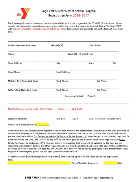 after school program registration form template