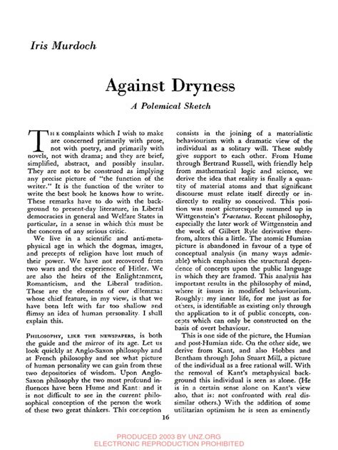 New Against Dryness Iris Murdoch References