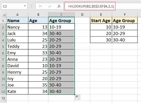 age bracket formula in excel