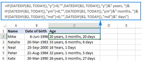 Age Calculation Excel Formula