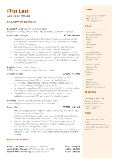 Agile Project Management Resume Examples Agile Project