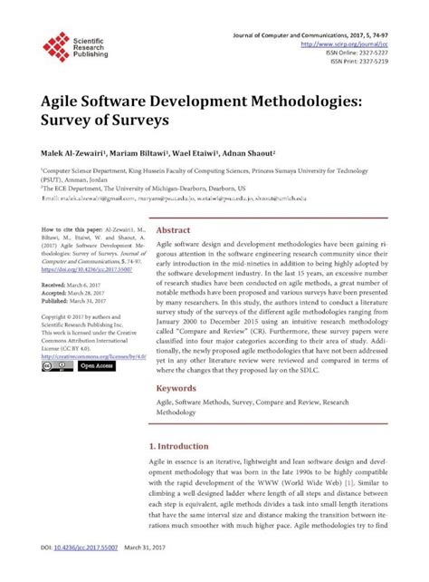 agile software development methodologies survey of surveys